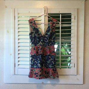 BCBG Floral Lace Tiered Mini Dress